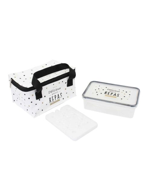 Lunch bag avec lunch box et pain de glace blanc - 22x23.7x15 cm