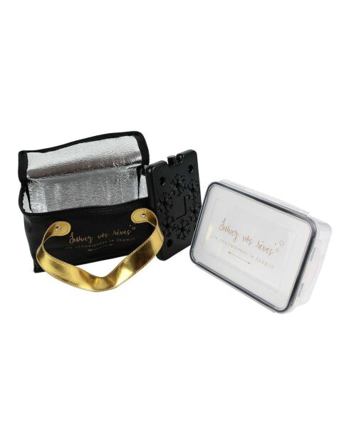 Lunch bag avec lunch box et pain de glace noir/doré - 22x23.3x14.5 cm