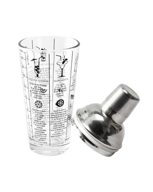 Shaker en verre avec recettes gris/transparent - 45 cl