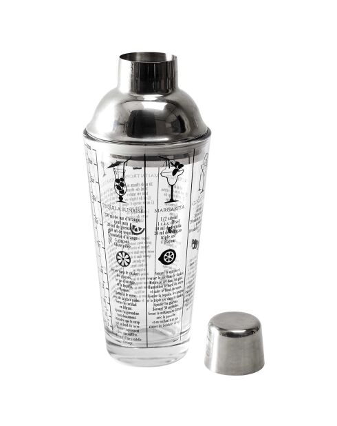 Shaker en verre avec recettes gris/transparent - 45 cl