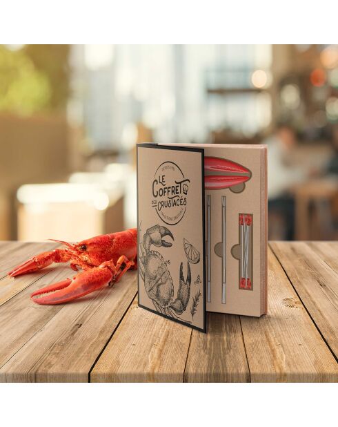 Coffret crustacés pince et 6 piques fourchette rouge/inox - 4.6x17.9x1 cm