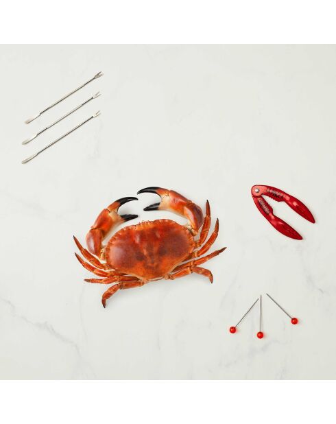 Coffret crustacés pince et 6 piques fourchette rouge/inox - 4.6x17.9x1 cm