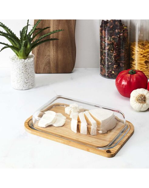Plateau avec support en bambou verre - 28x17.1 cm