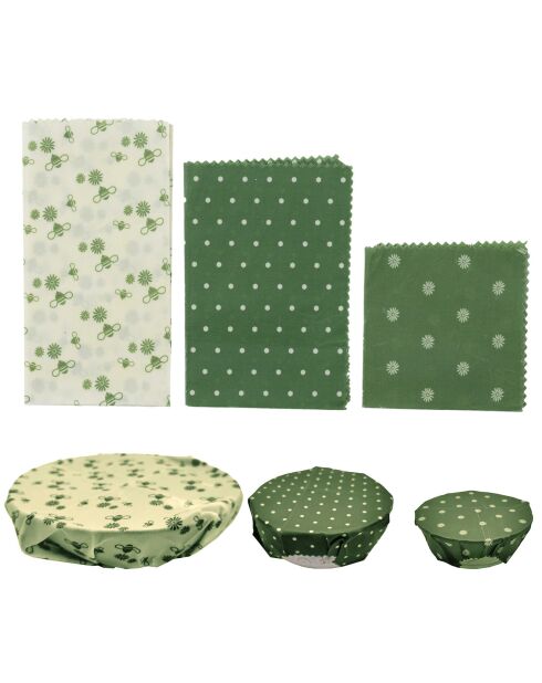 3 Emballages alimentaire cire abeille coloris aléatoire vert/ivoire - 35x35 cm
