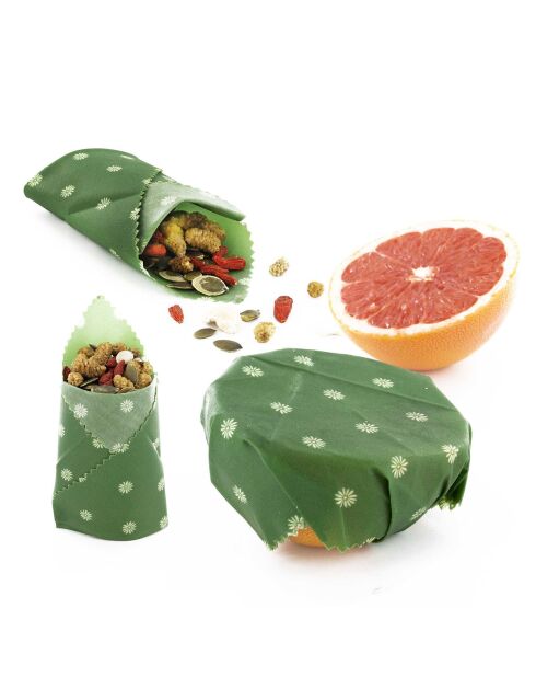 3 Emballages alimentaire cire abeille coloris aléatoire vert/ivoire - 35x35 cm