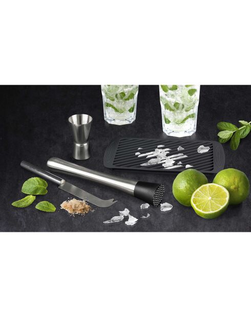 Mojitodoos met 4 accessoires zwart/grijs - 11x3,4x20,5 cm