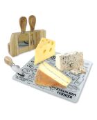 Planche à fromage avec 3 ustensiles aimantés blanc/noir/marron - 21.2x22.6 cm
