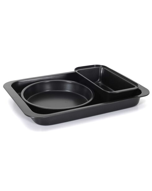 Coffret pâtisserie 3 moules noir - 42x7x29 cm