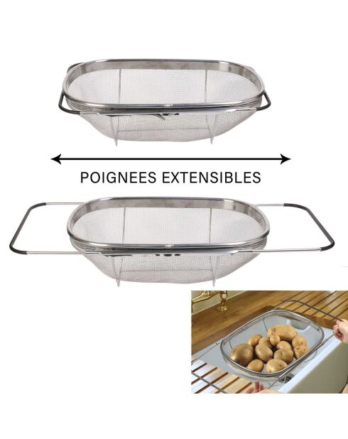 Passoire à poignées extensibles gris/noir - 34.5x11x25.4 cm