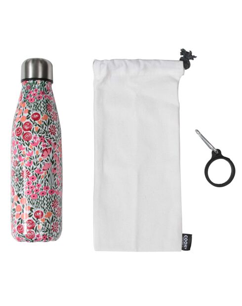 Coffret bouteille isotherme fleurie beige/ivoire - 50 cl