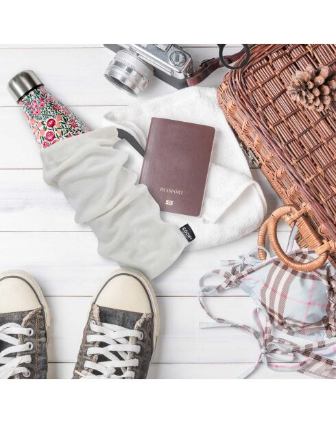 Coffret bouteille isotherme fleurie beige/ivoire - 50 cl