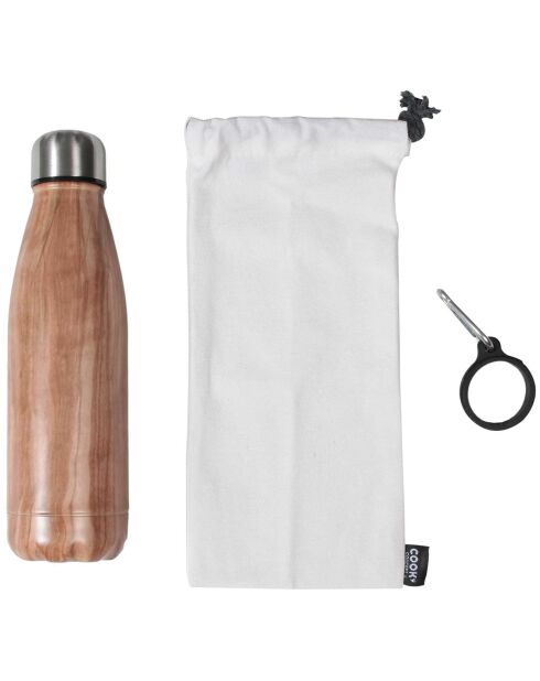 Coffret bouteille isotherme effet bois multicolore - 50 cl