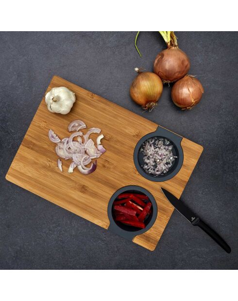 Planche à découper avec egouttoir et recipient marron gris - 40x28 cm