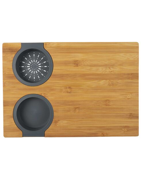 Planche à découper avec egouttoir et recipient marron gris - 40x28 cm