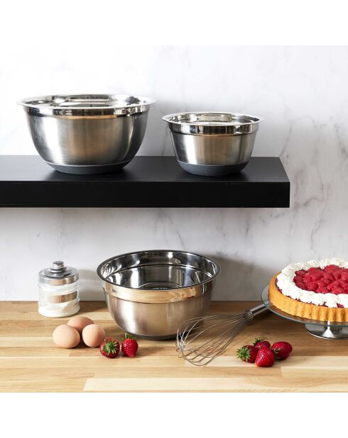 3 grijze roestvrijstalen schalen - 25,5x13x25,5 cm