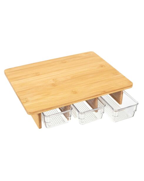 Planche à découper avec 3 compartiments beige/transparent - 32x7x25 cm