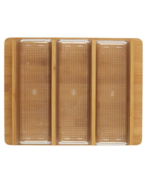 Planche à découper avec 3 compartiments beige/transparent - 32x7x25 cm