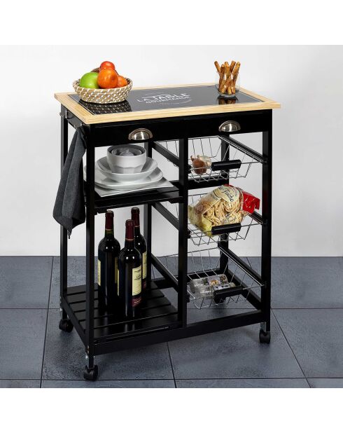 Desserte à roulettes bistrot noir/beige - 67x81x35 cm
