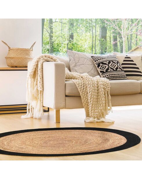 Tapis rond jute bord noir beige/noir - D.120 cm