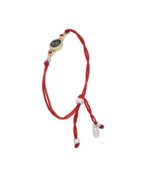 Brazalete de cordón rojo en plata, latón y labradorita