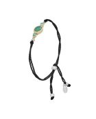 Bracelet Cordon Noir en Argent, Laiton & Chrysoprase verte