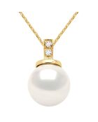 Prestige geelgouden halsketting, natuurlijke witte gekweekte zoetwaterparel en diamanten