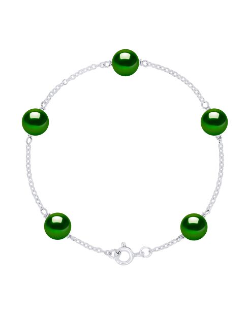 Prestige zilveren armband met malachietgroene gekweekte zoetwaterparels