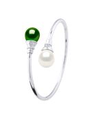 Bracelet Jonc Prestige en Argent & Perles de Culture d'Eau Douce vert malachite/blanc naturel