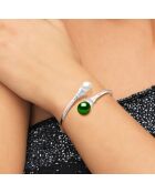 Bracelet Jonc Prestige en Argent & Perles de Culture d'Eau Douce vert malachite/blanc naturel