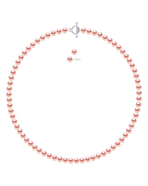 Parure Collier & Boucles d'oreilles en Argent & Perles de Culture d'Eau Douce rose naturel