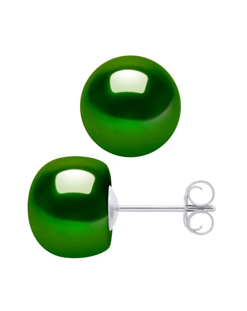 Boucles d'oreilles en Argent & Perles de Culture d'Eau Douce vert malachite Ø 9-10 mm