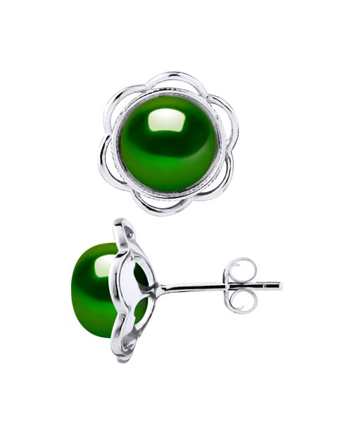 Ohrringe aus grünem Malachit-Silber und Süßwasser-Zuchtperlen
