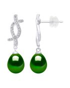 Ohrringe aus grünem Malachit-Silber und Süßwasser-Zuchtperlen