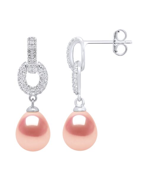 Tropfenohrringe aus natürlichem rosafarbenem Süßwasser-Zuchtperlen aus Silber und Perlen