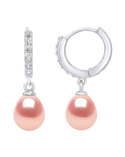 Natürliche rosa Süßwasser-Zuchtperlen und silberne Creolen