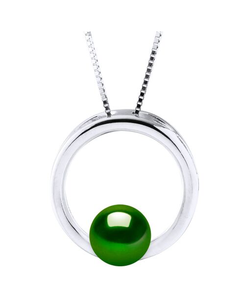Collana in argento e perle coltivate d'acqua dolce verde malachite