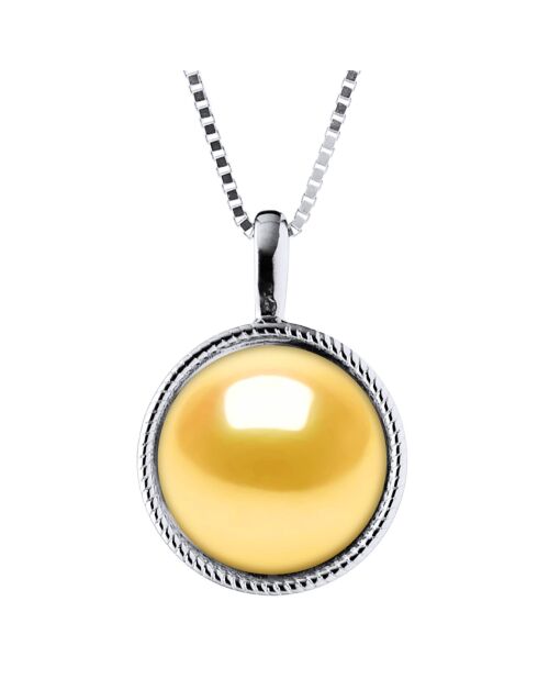 Zilveren halsketting en goudgele gekweekte zoetwaterparel