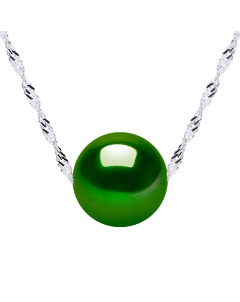 Zilveren solitaire-halsketting en malachietgroene gekweekte zoetwaterparel