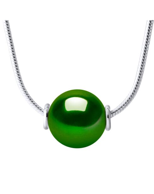 Halsketting van malachietgroene zoetwatergekweekte parel en zilver