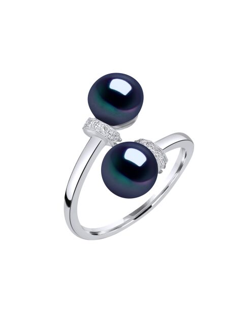 Bague ajustable Toi & Moi en Argent & Perles de Culture d'Eau Douce black tahiti