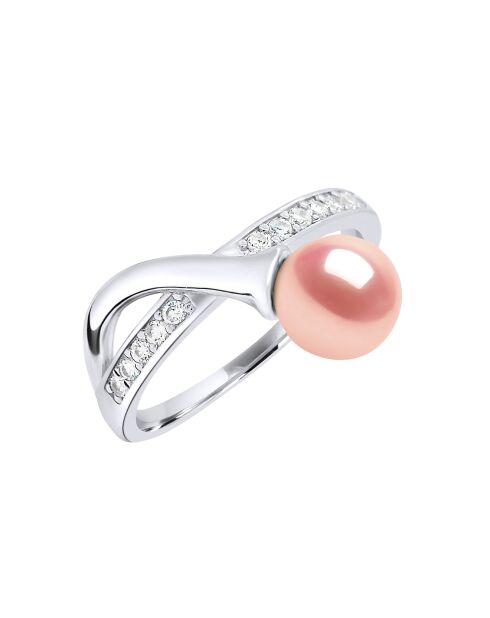 Verstelbare zilveren ring en natuurlijke roze gekweekte zoetwaterparel