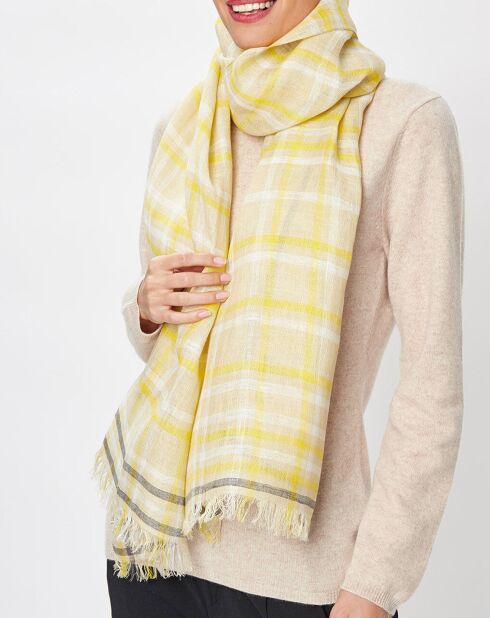Foulard 100% Lin Archi beige/jaune - 60x190 cm