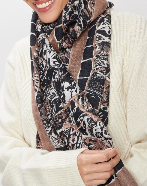 Foulard en Lin, Coton & Soie Ine noir - 70x190 cm