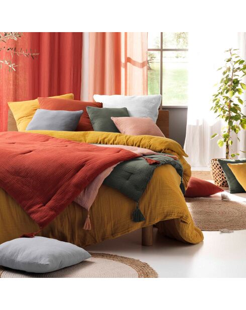 Parure housse de couette 100% Gaze de Coton Angelia rose