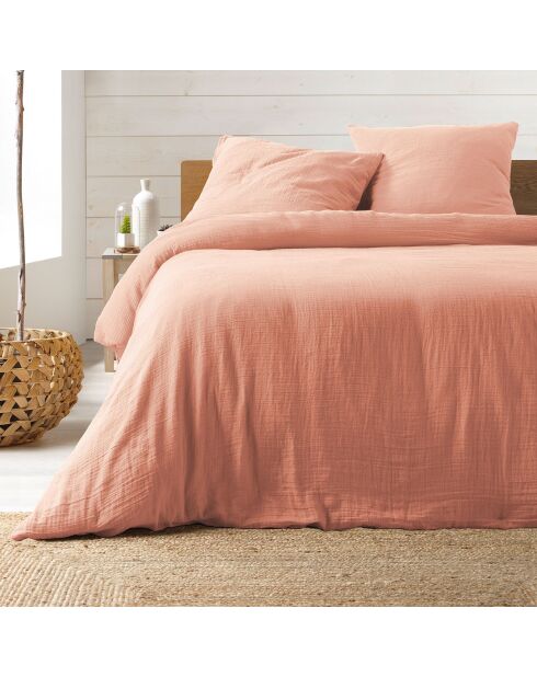 Parure housse de couette 100% Gaze de Coton Angelia rose