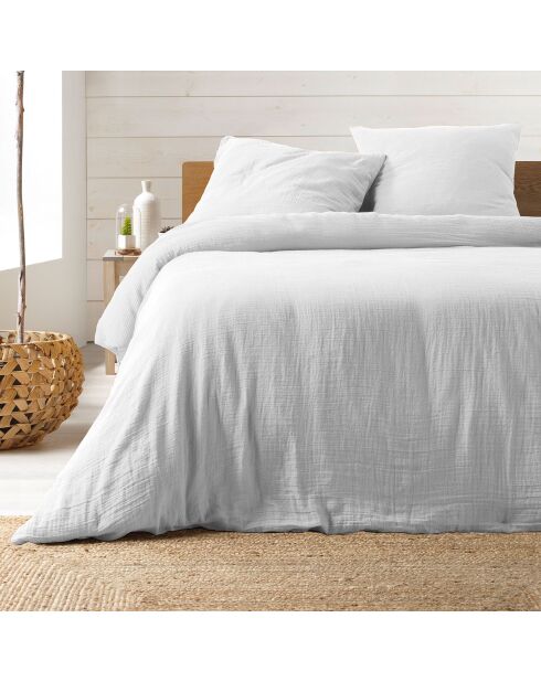 Parure housse de couette 100% Gaze de Coton Angelia blanche