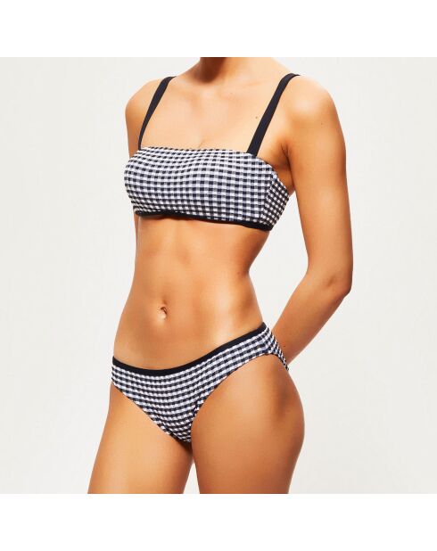 Slip bikini in tartan nero/bianco