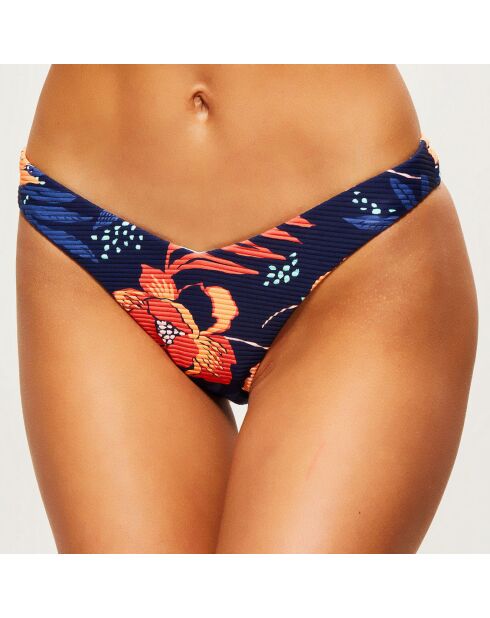 Indigo bikinibroekje met V-taille en bloemenprint