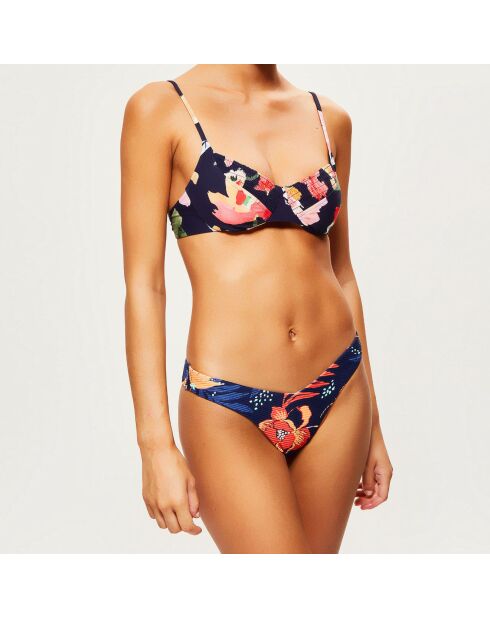 Indigo bikinibroekje met V-taille en bloemenprint