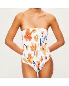 Maillot de bain 1 pièce bustier imprimé blanc